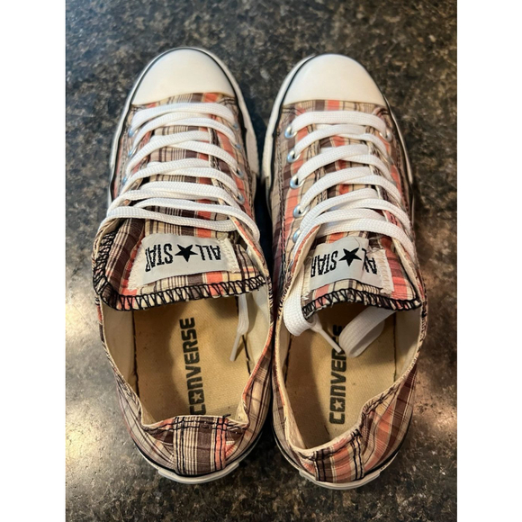 Converse All Star Chuck Taylor Brown Peach Plaid Lo Top Sneakers Shoes - Picture 8 of 9